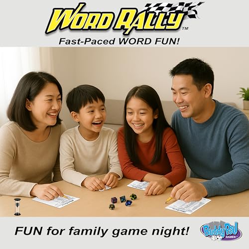 Word Rally Fast-Paced Word Building Family Dice Game | Fun Game with 5 Different RPG Letter Dice | Perfect for Travel, Parties, and Game Night | 2+ Players, Ages 8+