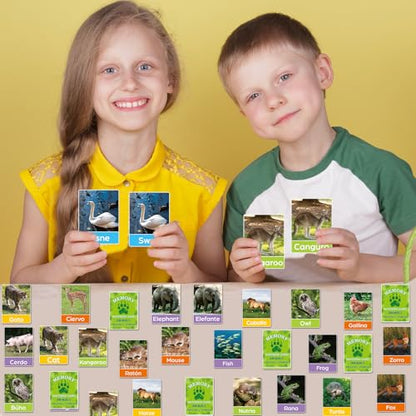 gisgfim 100 PCS Memory Matching Games Spanish English Bilingual Animal Memory Matching Games Educational Game for Kids and Adults A Fun & Fast Animal Game Toddlers Preschool Family Board Gift - style: Spanish English Bilingual Animal