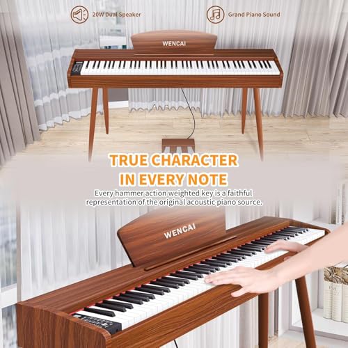 WENCAI Digital Piano 88-Key Fully Weighted Keyboard | Hammer Action Electric Piano, Full-Size Wooden Pianos for Beginner Professional Adults with Sheet Music Stand, Triple Pedal