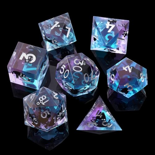 DND Dice Set, 7 Pcs Sharp Edge D&D Dice Polyhedral Resin Cat Dice for Dungeons and Dragons RPG MTG Role Playing Table Games - color: Blue-4