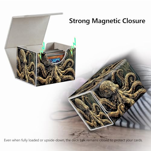 Strong Magnet MTG Demon Deck Box Playing Card Case Magic The Gathering Commander Deck Box Creative Pattern Trading Card Storage Caseox for Collectible Games, Dark Gold Metal Octopus - color: Dark Gold Metal Octopus