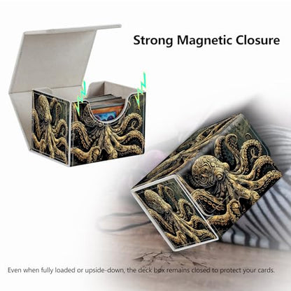 Strong Magnet MTG Demon Deck Box Playing Card Case Magic The Gathering Commander Deck Box Creative Pattern Trading Card Storage Caseox for Collectible Games, Dark Gold Metal Octopus - color: Dark Gold Metal Octopus