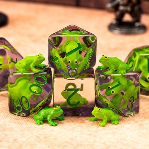 Resin D&D Dice Set, Green Frog Animal Polyhedral Dice for Dungeons and Dragons, RPG, MTG DND 7-DIE (D4, D6, D8, D10, D12, D20, D%) for Ages 15 and Up - color: Green Frog2