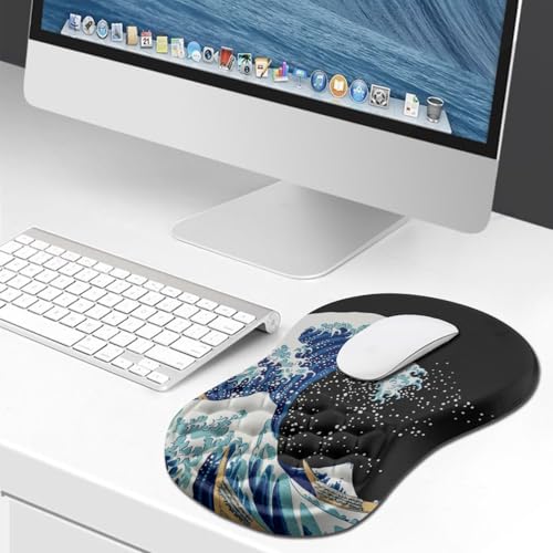 Hokafenle Ergonomic Mouse Pad Wrist Support, Wrist Rest Mousepad for Carpal Tunnel Pain Relief with Integrated Memory Foam Slope Massage Bulge (11.8x7.9 inch,Sea Wave - color: KM16-Sea Wave