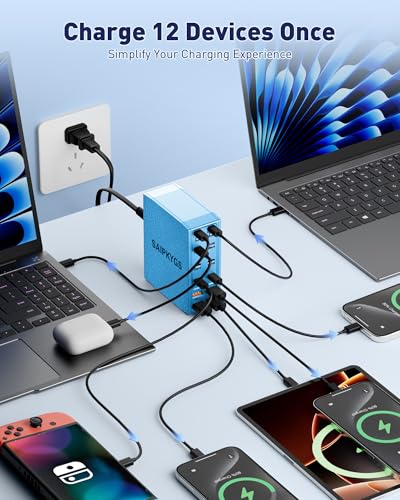 USB Charging Station (1000W),12-Port USB C Charger Block with Dual 100W PD USB-C Fast Charging Station Hub for MacBook Pro/Air/All iPad Phone 17/16 15/14/13/Pro Max/Samsung Galaxy Note(Blue) - color: Blue