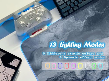 JMIYAV White RGB Gaming Mouse Pad 31.5x12 Inch PC XL Large Extended Glowing Led Light Up Desk Pad Non-Slip Rubber Base Computer Cute Mousepad Mat Desk Accessories Gaming Setup 94-153 - color: Coldfront