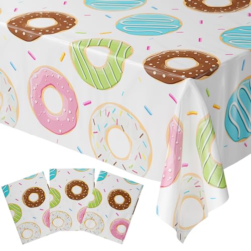 Blue Orchards Donut Table Covers (Pack of 3) – 54"x108" XL - Plastic Tablecloth for Kids Birthday, Donut Grow Up Too Fast & Sweet One Decorations, Doughnut Theme Party Supplies, Disposable Tablecover - color: Donut (Pack of 3)