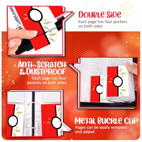 Collectible Trading Card Albums, 400 Card Holders with 50 Removable Sleeves, Portable 4 Pockets Collectible Trading Card Binder, PU Card Collection Binder for MTG, TCG, Sport Card, Game Cards - color: STRONG RED