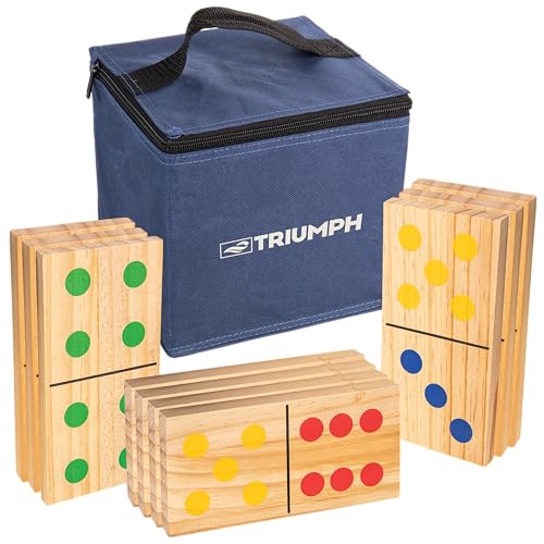 Triumph 28-Piece Wood Lawn Outdoor Large-Format Domino Set Includes Storage Carry Bag