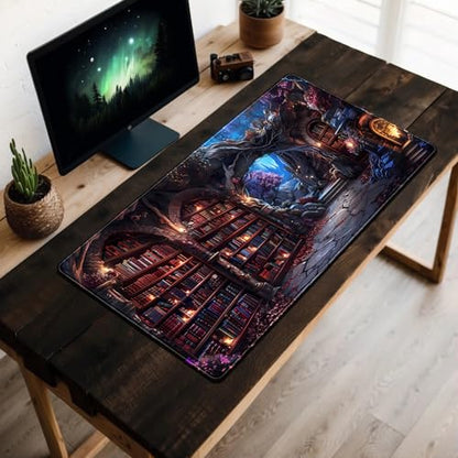 Enchanted Mystic Archive Library Desk Mat Large Mouse Pad Aesthetic Keyboard Pad Extended Gaming Mousepad XXL Dark Academia Desk Pad Computer Laptop Mouse Mat Office Desktop Decor Pad 31.5x15.7 in - color: Mystic Archive Library