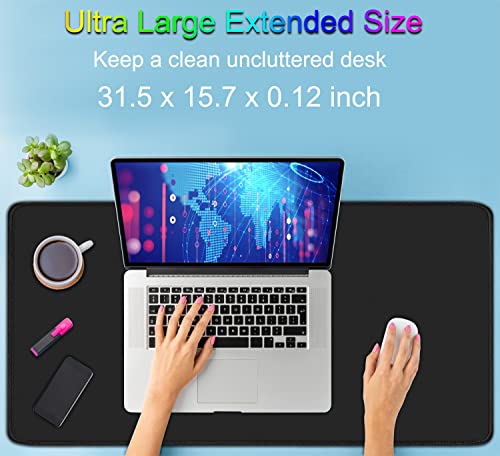 Large Extended Gaming Mouse Pad with Stitched Edges (31.5X15.7In) Mousepad | Mouse Pad, Non-Slip Natural Rubber Base,Waterproof Computer Keyboard Pad Mat for Esports Pros/Gamer/Desktop/Office/Home