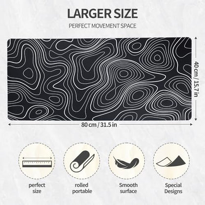 Bloss Large Gaming Mouse Pad Desk Mat, Mousepads with Anti-Slip Rubber Base, Extended Desk Pad, Mouse Mat-Black and White Topography (31.5 x 15.7 Inches, 2MM) - color: Topographic-no Wrist Rest, size: 31.5 in x 15.7 in x 0.08 in