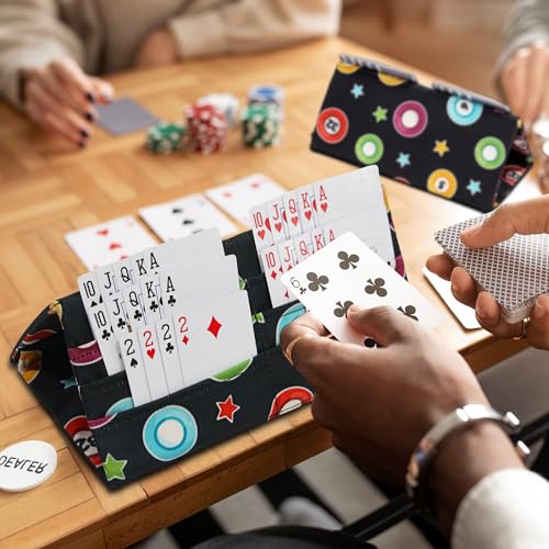 Hands-Free Folding Playing Card Holder for Bingo,Canasta, Family Game Night Accessory for Adult,Pull Tabs Card Holders for Canasta Poker Bridge Cards (Print)