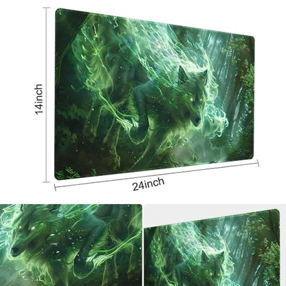 Premium Board Game 24x14in TCG Playmat Compatible for OCG CCG RPG MTG Play Mats,Mousepad Desk Mat (040322-Green Wolf) - color: 040322-green Wolf