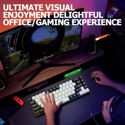 Guiheng Wired Portable 60% Mechanical Gaming Keyboard,RGB LED Backlit Compact 68 Keys Mini Wired Office Keyboard with Red Switch for Windows Laptop PC Mac - White - color: White and black