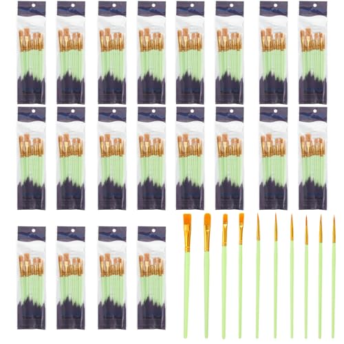 PATIKIL Paint Brushes Set, 200Pcs Acrylic Paint Brush Nylon Hair for Watercolor Oil Painting Miniature Detailing Rock Painting, Green - color: Green