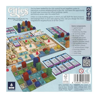 Devir - Cities Board Game, City Building Strategy Game with Tile Placement & Resource Drafting for Families & Friends Ages 10+, 2–4 Players, Playtime 35, (English Version) - color: Cities