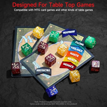 SIXPOINTS 48Pcs 12mm MTG Counter Dice Plus 1 Life Counters +1/+1 Tokens 4 Color 6 Sided Dice Set with Case for Magic The Gathering, MTG, TCG, Card Games Accessories (Blue &Yellow &Red &Green) - color: Blue &Yellow &Red &Green