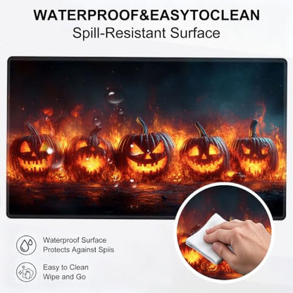 for MTG Playmat, Custom Trading Card Game Mat 17.3 x 13.8 in | Fiery Jack-o-Lanterns Premium Non-Slip Rubber Base, Water-Resistant & Stitched Edges, Personalized High-Definition Art - color: Fiery Jack-o-lanterns, size: 17" x 14" Regular