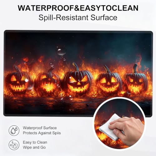 for MTG Playmat, Custom Trading Card Game Mat 23.6 x 13.7 in | Fiery Jack-o-Lanterns Premium Non-Slip Rubber Base, Water-Resistant & Stitched Edges, Personalized High-Definition Art - color: Fiery Jack-o-lanterns, size: 24" x 14" Regular