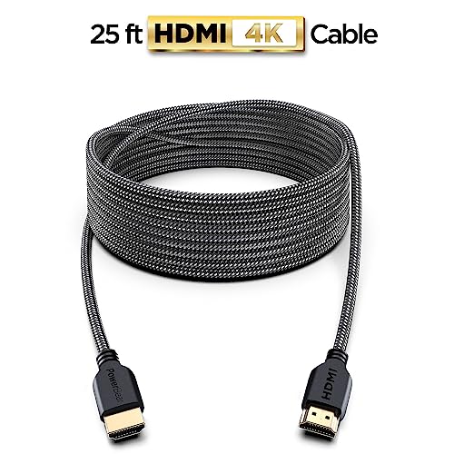 PowerBear 4K Long HDMI Cable 25 ft [2 Pack] High Speed, Braided Nylon & Gold Connectors, 4K @ 60Hz, Ultra HD, 2K, 1080P, ARC & CL3 Rated | for Laptop, Monitor, PS5, PS4, Xbox One, Fire TV, Apple TV - size: 25ft 2pack