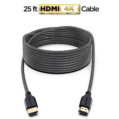 PowerBear 4K Long HDMI Cable 25 ft [2 Pack] High Speed, Braided Nylon & Gold Connectors, 4K @ 60Hz, Ultra HD, 2K, 1080P, ARC & CL3 Rated | for Laptop, Monitor, PS5, PS4, Xbox One, Fire TV, Apple TV - size: 25ft 2pack