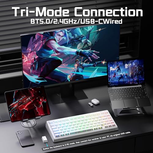 LEOBOG A80 RT Ultra HE Wireless Mechanical Gaming Keyboard 75%, Tri-Mode Hall Effect Rapid Trigger Magnetic Switch Keyboard with 0.01mm Adjustable RT, Hot Swappable RGB Backlit Keyboards for PC Gamers - color: White&Line, size: A80-Wireless