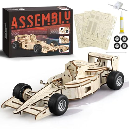 3D Wooden Puzzles for Adults, Formula 1 Racing Car Kit 66pcs | 3D Wood Pull Back Toys Model Car Kits for Adults to Build, Suitable for Beginners, Birthday Gift for 14+ Teen Boy Men Seniors