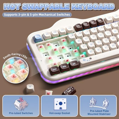 YUNZII C98 Wireless Mechanical Keyboard with Number Pad,98 Key BT5.0/2.4G/USB-C Hot Swap Gasket Mount with PBT MOA Keycaps,Custom RGB,Cute Cake Keyboard for Win/Mac (Choco, Candy Linear Switch) - color: Choco, size: Candy Linear Switch