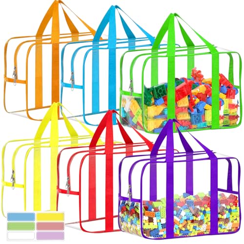 6 Color XXL Toy Storage Bags 16.5×11.8×6.8In with Labels, Large Capacity Reusable Clear PVC Storage Bags, Travel Waterproof Organizer Bags with Double Zipper - color: Multicolor, size: XX-Large