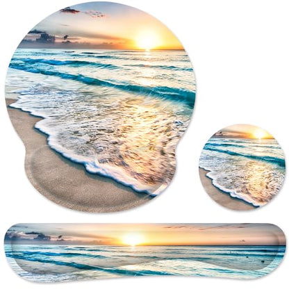 Ergonomic Mouse Pad with Wrist Rest and Keyboard Wrist Rest, Mousepad and Wrist Rest for Computer Keyboard, Pain Relief, Non-Slip Rubber Base, Mouse Pad with Wrist Support for Gaming, Office, Beach - color: Beach