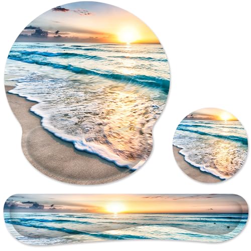 Ergonomic Mouse Pad with Wrist Rest and Keyboard Wrist Rest, Mousepad and Wrist Rest for Computer Keyboard, Pain Relief, Non-Slip Rubber Base, Mouse Pad with Wrist Support for Gaming, Office, Beach - color: Beach