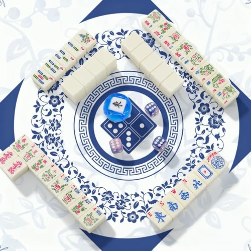 Jolitac American Mahjong Game Set, 166 Premium Tiles, Mahjong Tile Set with Sturdy Carrying Bag, Include Chips & Dice – Portable Travel Complete Mahjong Set for Adults & Beginners - color: Blue