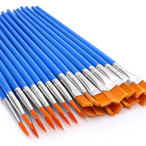 UPINS 30 Pcs Paint Brushes, Small Brush Bulk for Detail Painting | Nylon Bristles Plastic Short Handle, Art Crafts School Projects, Flat Detail Painting, Crafts Face Painting - style: Mix(15Flat +15Round)