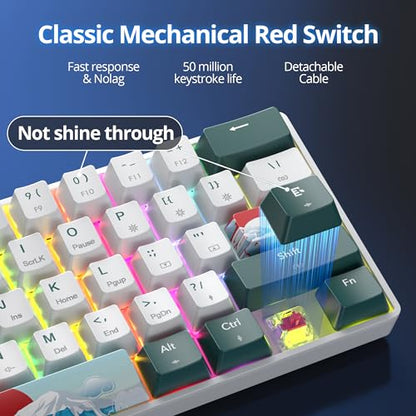 surmen Wireless Keyboard 60% Gaming Keyboard 60 Percent, Hot Swappable RGB Mini Bluetooth BT5.0/USB-C Mechanical Keyboard with Software for Windows Mac Laptop (Gateron Red, Green 61) - color: Green 61-Red Switch