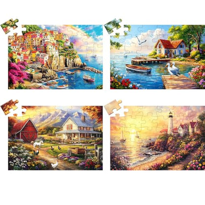 4 Pack 36 Large Piece Puzzle for Seniors Dementia Alzheimer Puzzles | Dementia Products Activities for Elderly Adults Lake Farm Easy Jigsaw Puzzle Memory Cognitive Games with 4 Storage Bags - style: 4Pack 36 Large Pieces-1
