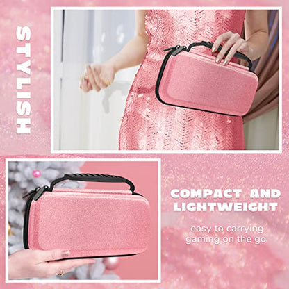 homicozy Glitter Carrying Case for Nintendo Switch & Switch OLED Console, Pink Hard Travel Case Shell Pouch for Nintendo Switch Console & Accessories - color: Pink