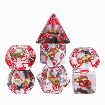 UDIXI Bullet Dice Set, 7PCS Bullet DND Dice Set for D&D RPG Tabletop Games | Velvet Storage Bag, DM Gift, for Dungeons and Dragons Role Playing Games Board Games - color: Bullet