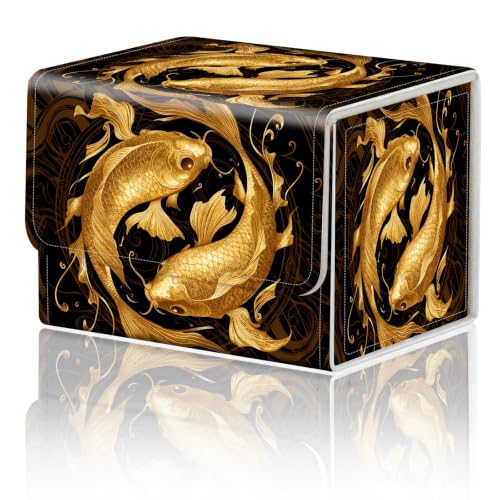 Magnetic Closure TCG Deck Box Portable Card Holder Trading Card Deck Box | PU Leather Collectible Card Case Game Trading Card Deck Box Storage Scratch Resistant Lining, Gold Yin Yang Koi Fish - color: Gold Yin Yang Koi Fish