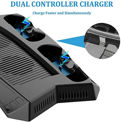 Vertical Stand Charging Station with Cooling Fan for Play Station 5 | Dual Controller Charging Station Horizontal Organizer with 3 USB Hub for Dual Sense 5& PS 5 Digital Edition