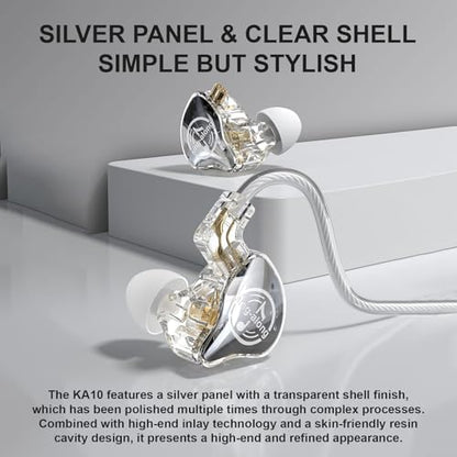 in Ear Monitor, HiFi Headphones with Dual Magnetic Dynamic Driver, Clear | Hybrid Banlance Armature with Dynamic in Ear Headphones IEM Earphones Gaming Earbuds no Mic - color: KA10-Clear no Mic