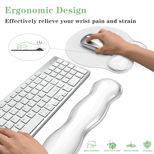 Wrist Rest for Keyboard- Ergonomic Gel Keyboard Wrist Rest and Mouse Pad Set, Non-Slip PU Base for Office, Laptop & Gaming - Clear White - color: Clear White Set