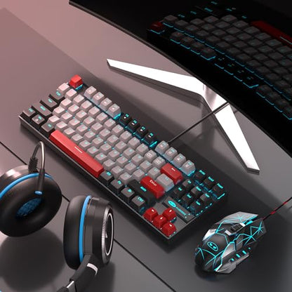 MageGee 75% Mechanical Gaming Keyboard, Blue Switch, LED Backlit, 87 Keys Compact TKL Wired Computer Keyboards for Windows Laptop PC Gamer - Grey/Black - color: Grey Black/Blue Switch