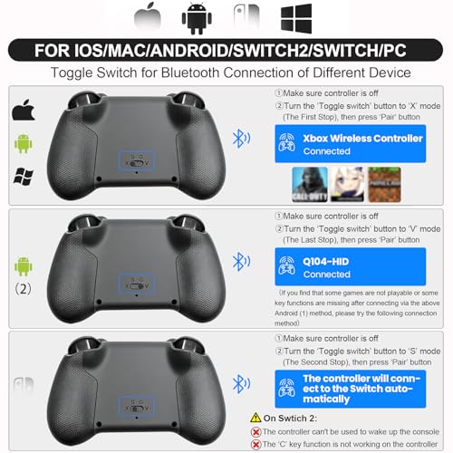 Megadream Phone Controller for PC/Switch 2|Swith/Android/iPad/Tablet/iPhone Controller - RGB light - Hall Effect Trigger/Joystick - Call of Duty, Roblox, Genshin Impact, Direct Play - color: Black