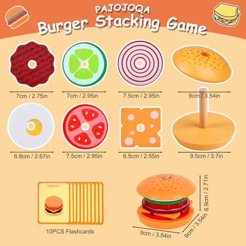 Wooden Burger Stacking Toys Montessori Toys For Toddlers Preschool Education Activity Board Game Early-Education Matching Speed Race Pretend Toy Food Back To School (Burger) - color: Burger