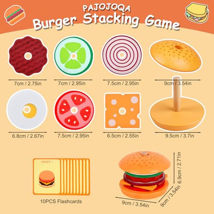 Wooden Burger Stacking Toys Montessori Toys For Toddlers Preschool Education Activity Board Game Early-Education Matching Speed Race Pretend Toy Food Back To School (Burger) - color: Burger