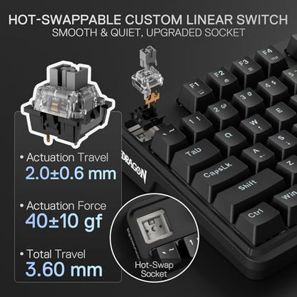 Redragon K745 Wired Gasket RGB Gaming Keyboard, 108 Keys Mechanical Keyboard w/Extra 4 Hotkeys, Upgraded Hot-swappable Socket, 5-Layer Noise Dampening, Creamy & Thocky Custom Linear Switch - color: Essential Black, size: 108 Keys