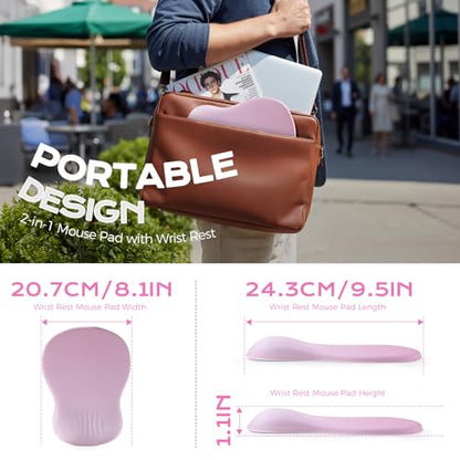Ergonomic Mousepad with Wrist Rest Pink, Wrist Rest for Mouse Pad, Memory Foam with Massage Design, Non-Slip PU Base for Office and Home - color: pink mousepad with wrist rest