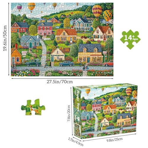 Puzzles for Adults 1000 Pieces, Happy Town Jigsaw Puzzle with 1:1 HD Poster, Perfect Interlocking No Dust, Stress Relief Ideal Gift for Family Games - color: Happy Town