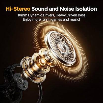 BlueFire Wired Gaming Earbuds with Mic, in-Ear Headphones with Deep Bass, Noise Isolating HiFi Earphones, 3.5mm Plug for PC PS5 Phone, Detachable Mic & Volume Control